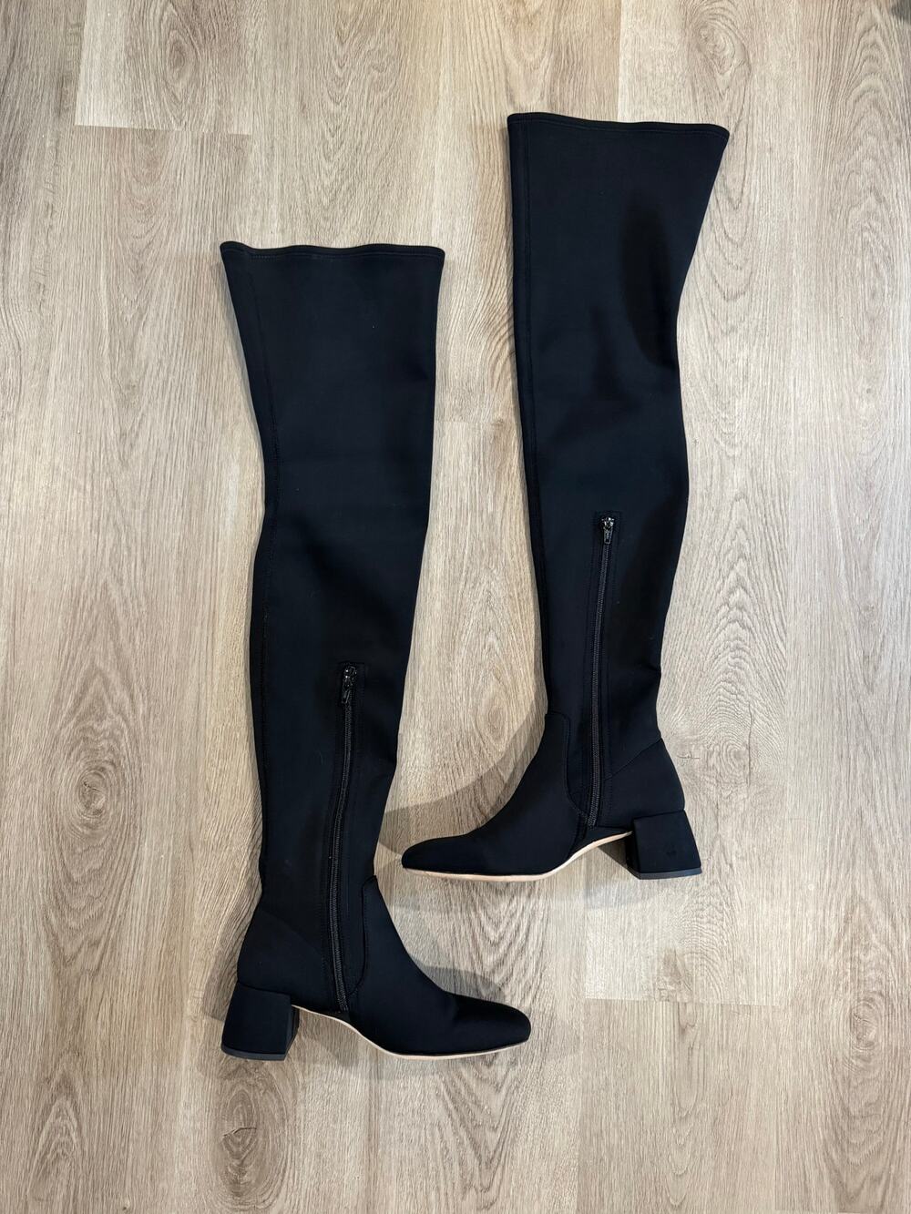 STAUD Andy Over the Knee Boots Black Neoprene Block Heel Size 38.5